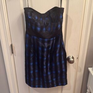 DVF Diane von Furstenberg “Little Anne” Blue Plaid Bustier Strapless Dress SZ 6
